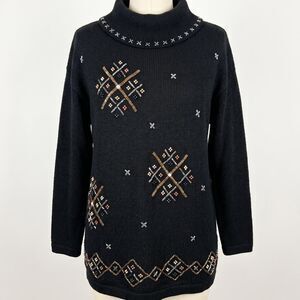 Vintage Victoria Jones Beaded Cowl Neck Tunic Sweater Size Large